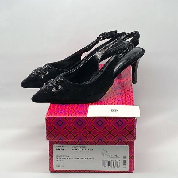 Tory Burch Eleanor Pavé Velvet Slingback Pointed Toe Pump size 6 - Picture 13 of 16